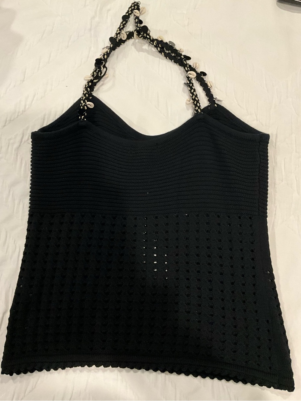 Topshop Black Knit Shell Strap Cami Crochet Tank Size M 8–10 - Picture 2 of 3